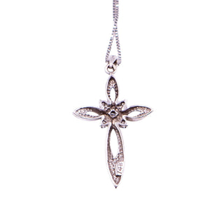 14K White Gold 18 Inch Diamond Cross Pendant Necklace