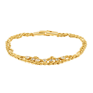 Vintage 1970's Gold Plated Seven Crystal Bracelet Made In South Korea 7.1 Inches