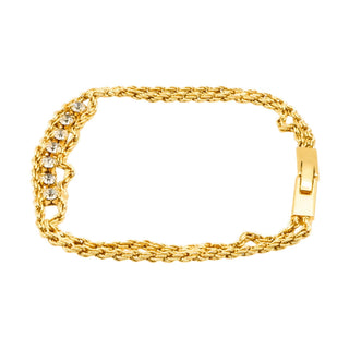 Vintage 1970's Gold Plated Seven Crystal Bracelet Made In South Korea 7.1 Inches