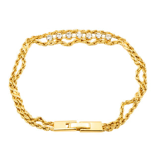 Vintage 1970's Gold Plated Seven Crystal Bracelet Made In South Korea 7.1 Inches