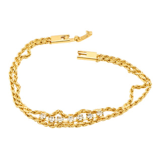 Vintage 1970's Gold Plated Seven Crystal Bracelet Made In South Korea 7.1 Inches