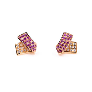 Louis Féraud 18K Yellow Gold Pink Sapphire Diamond Ribbon Earrings