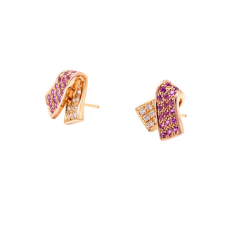 Louis Féraud 18K Yellow Gold Pink Sapphire Diamond Ribbon Earrings