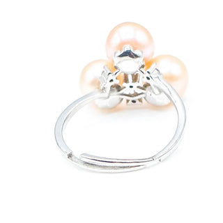 Sterling Silver Pink Pearl Three-Stone Ring Size 6 Adj With CZ