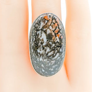 Petrified Dinosaur Bone Ring Size 7.5 in Sterling Silver