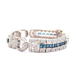 18K White Gold Diamond and Sapphire Tennis Bracelet 7.5 Inches Long