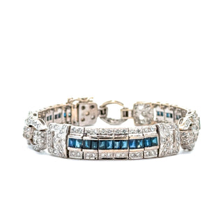 18K White Gold Diamond and Sapphire Tennis Bracelet 7.5 Inches Long