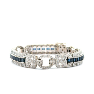 18K White Gold Diamond and Sapphire Tennis Bracelet 7.5 Inches Long