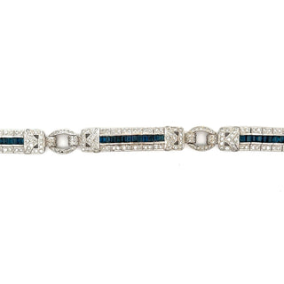 18K White Gold Diamond and Sapphire Tennis Bracelet 7.5 Inches Long