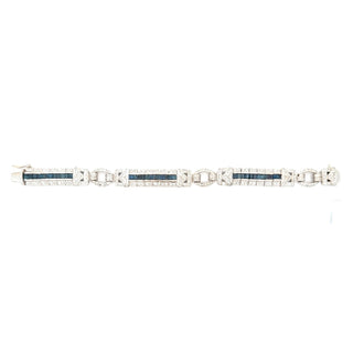 18K White Gold Diamond and Sapphire Tennis Bracelet 7.5 Inches Long