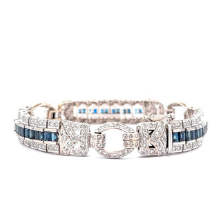 18K White Gold Diamond and Sapphire Tennis Bracelet 7.5 Inches Long