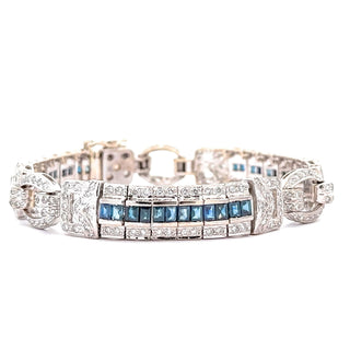 18K White Gold Diamond and Sapphire Tennis Bracelet 7.5 Inches Long