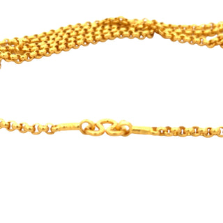 23K Yellow Gold Rolo Chain Necklace 24 Inches Long Handmade in Thailand