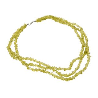 Vintage Peridot Chip Necklace Three Strand Green Gemstone Layered Statement