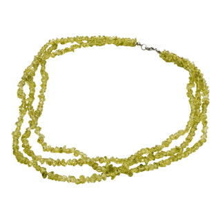 Vintage Peridot Chip Necklace Three Strand Green Gemstone Layered Statement