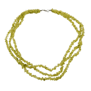Vintage Peridot Chip Necklace Three Strand Green Gemstone Layered Statement