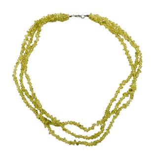 Vintage Peridot Chip Necklace Three Strand Green Gemstone Layered Statement