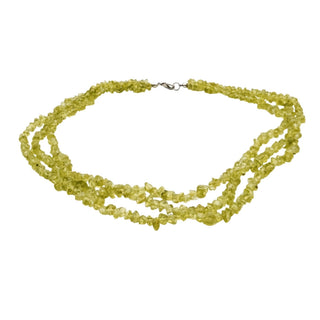 Vintage Peridot Chip Necklace Three Strand Green Gemstone Layered Statement