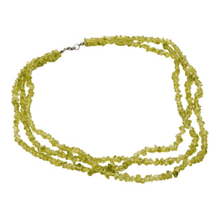 Vintage Peridot Chip Necklace Three Strand Green Gemstone Layered Statement