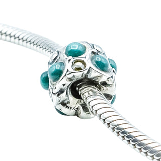 CHAMILIA Teal Stone Cabochon Sterling Silver Charm Bead with SWAROVSKI Crystals