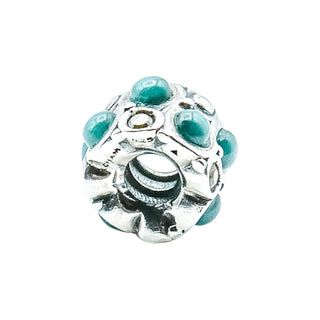 CHAMILIA Teal Stone Cabochon Sterling Silver Charm Bead with SWAROVSKI Crystals