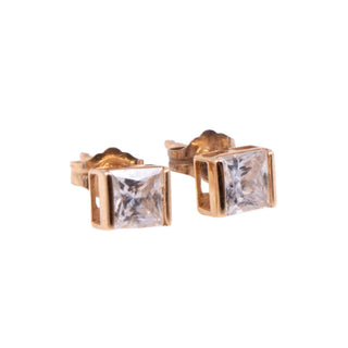 14K Yellow Gold Princess Cut CZ 1/4 Inch Stud Earrings