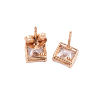 14K Yellow Gold Princess Cut CZ 1/4 Inch Stud Earrings