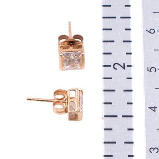 14K Yellow Gold Princess Cut CZ 1/4 Inch Stud Earrings