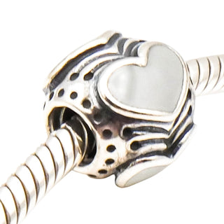 Pandora Light Grey Enamel Hearts 925 ALE Sterling Silver Charm Bead
