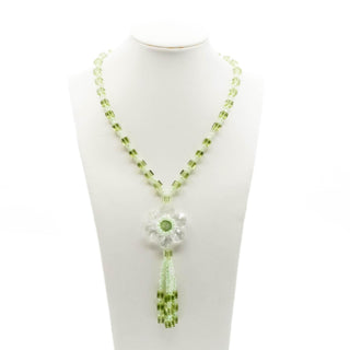 Vintage Green Glass Bead Tassel Necklace Size 18 Inches