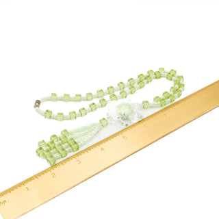Vintage Green Glass Bead Tassel Necklace Size 18 Inches