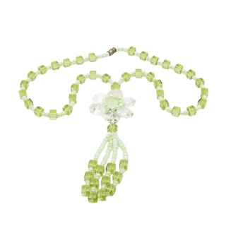 Vintage Green Glass Bead Tassel Necklace Size 18 Inches