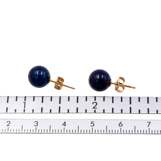 14K Yellow Gold 8mm Lapis Lazuli Stud Earrings