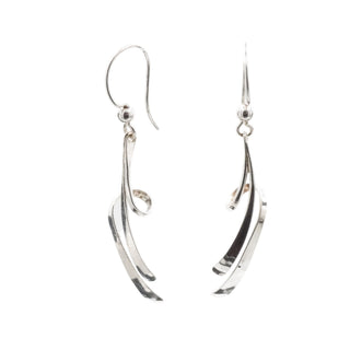 Sterling Silver Twist Dangle Earrings Modern Curved Drop 1.75 Inches