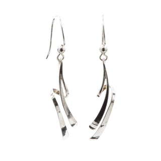 Sterling Silver Twist Dangle Earrings Modern Curved Drop 1.75 Inches