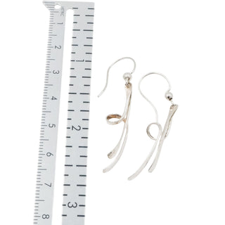 Sterling Silver Twist Dangle Earrings Modern Curved Drop 1.75 Inches
