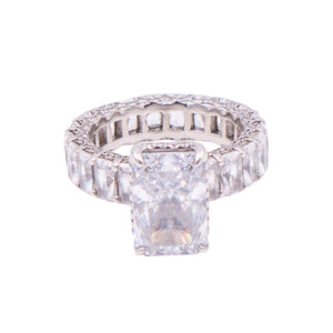 Sterling Silver 12x8mm Radiant Cut CZ Eternity Band Engagement Ring Size 7