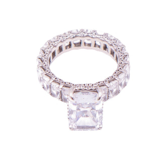 Sterling Silver 12x8mm Radiant Cut CZ Eternity Band Engagement Ring Size 7