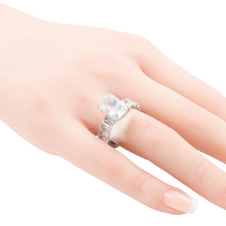 Sterling Silver 12x8mm Radiant Cut CZ Eternity Band Engagement Ring Size 7
