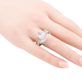 Sterling Silver 12x8mm Radiant Cut CZ Eternity Band Engagement Ring Size 7