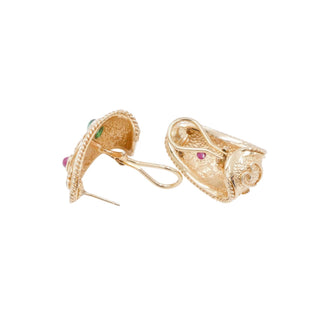14K Gold Emerald Ruby Sapphire Diamond Filigree Omega Back Earrings Estate