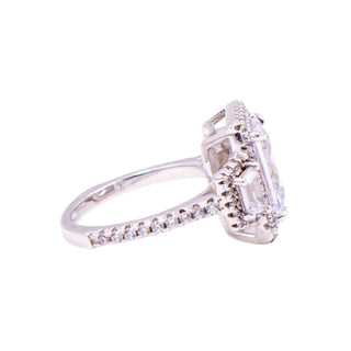 Princess Cut Cubic Zirconia Sterling Silver Three Stone Halo Ring Size 6