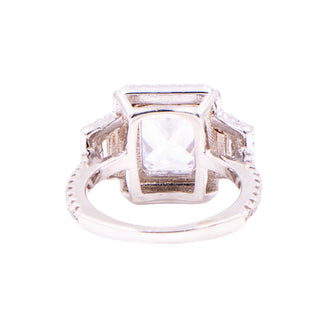 Princess Cut Cubic Zirconia Sterling Silver Three Stone Halo Ring Size 6