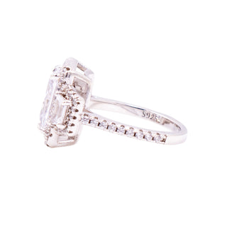 Princess Cut Cubic Zirconia Sterling Silver Three Stone Halo Ring Size 6