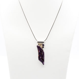 Vintage Charoite Amethyst Sterling Silver Pendant Necklace