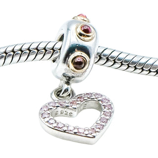 Pandora Be My Valentine 925 Heart Dangle Charm With Rhodolite Garnets, 14K Gold and CZ