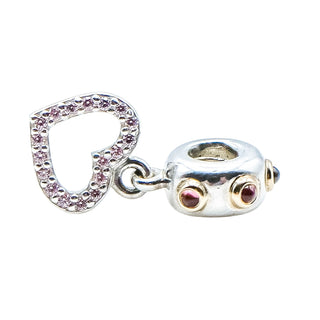 Pandora Be My Valentine 925 Heart Dangle Charm With Rhodolite Garnets, 14K Gold and CZ