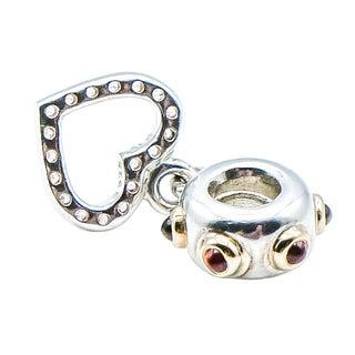 Pandora Be My Valentine 925 Heart Dangle Charm With Rhodolite Garnets, 14K Gold and CZ