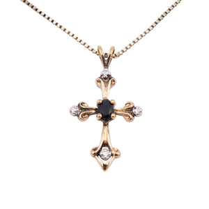 Sterling Silver Gold Plated Sapphire Diamond Cross 18 Inch Pendant Necklace