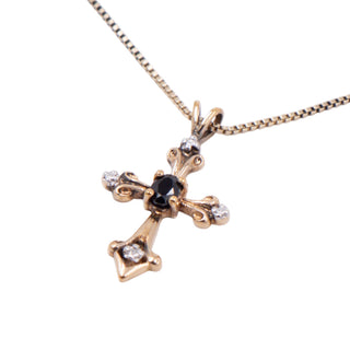 Sterling Silver Gold Plated Sapphire Diamond Cross 18 Inch Pendant Necklace